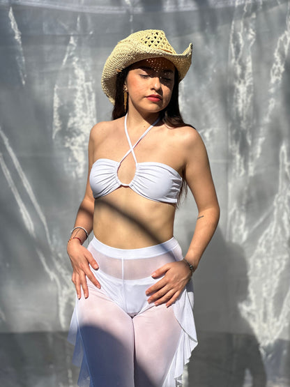 Bikini 3 piezas con pantalón de flecos