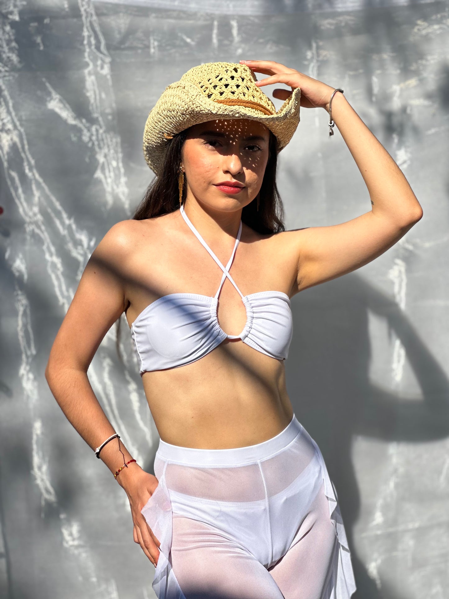 Bikini 3 piezas con pantalón de flecos